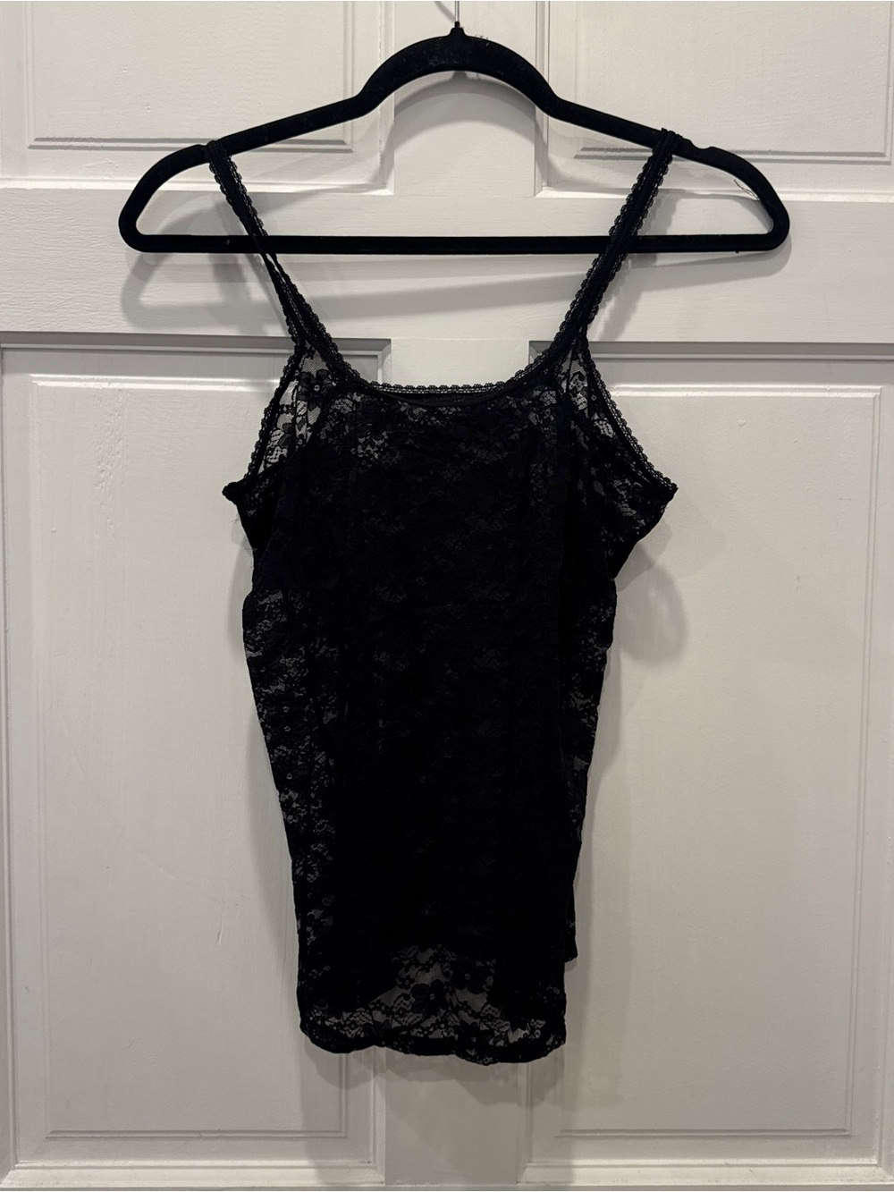 Black Floral Lace Camisole Tank Top Sheer Y2K Coquette Lingerie Style Small